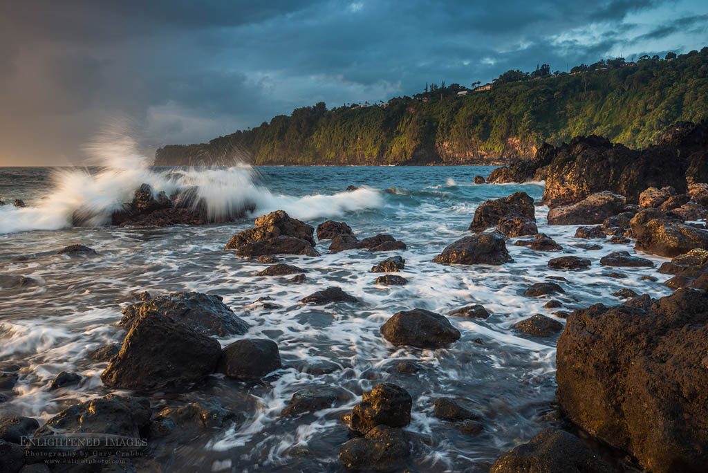 Photo: Waves crashing on coastal rocks at Laupāhoehoe Point Beach Park The Big Island of Hawai'i, Hawaii