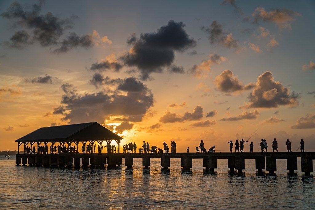 Photo: People enjoying the sunset on the Hanalei Pier, Hanalei, Kauai, Hawaii