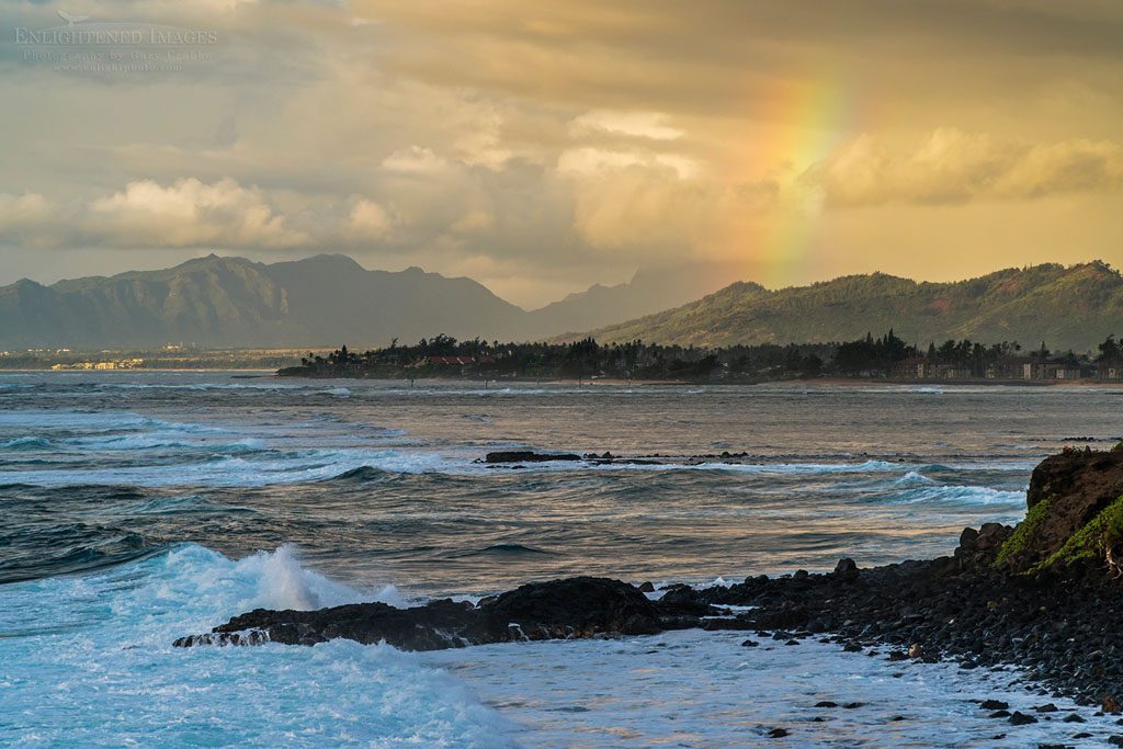 Photo: Rainbow over the coast at Kapaa, Kauai, Hawaii