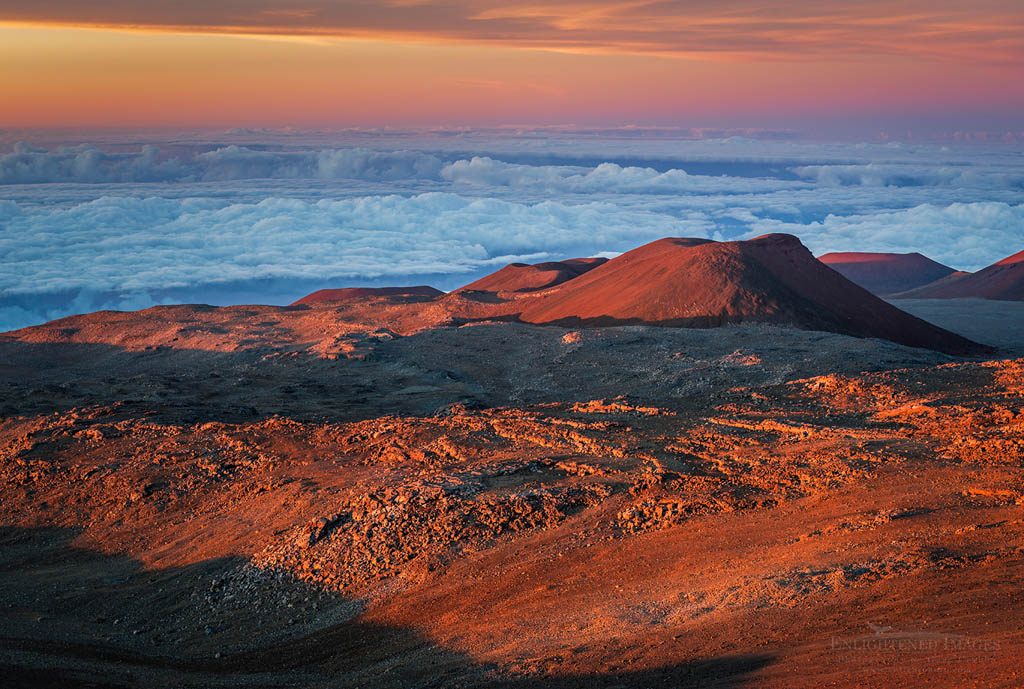 Photo: Sunset light on the summit of Mauna Kea, Big Island of Hawai'i, Hawaii