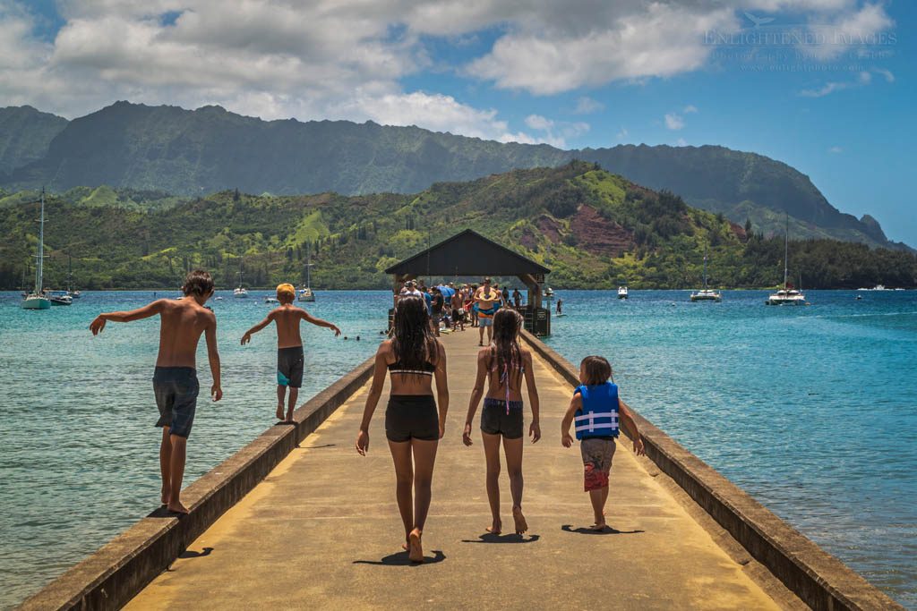 Photo: Kids on Hanalei Pier at Hanalei Bay Kauai Hawaii