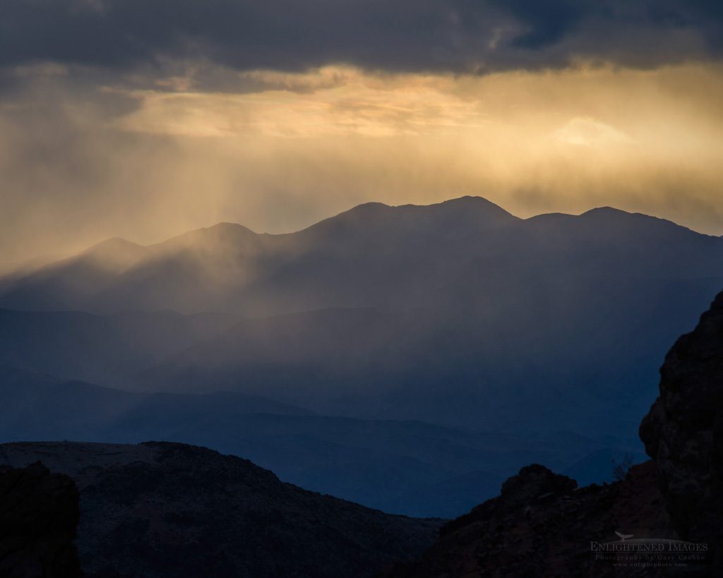 Photo: Sunset and storm clouds as seen from the mouth of Titus Canyon, Death Valley National Park, California