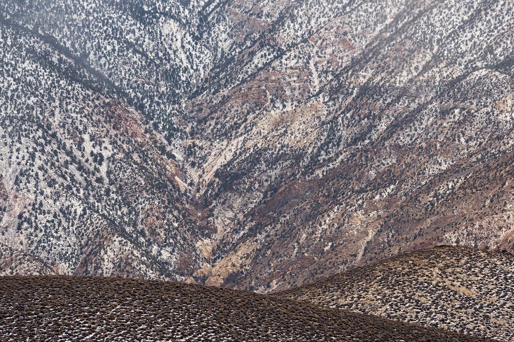 Photo: Fresh snow dusting desert mountain land detail, Aguereberry Point, Death Valley National Park, California
