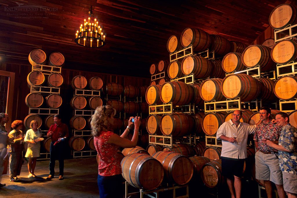 Photo: Wine barrels in tasting room at Lambert Bridge Winery, Dry Creek Road, Sonoma County, California