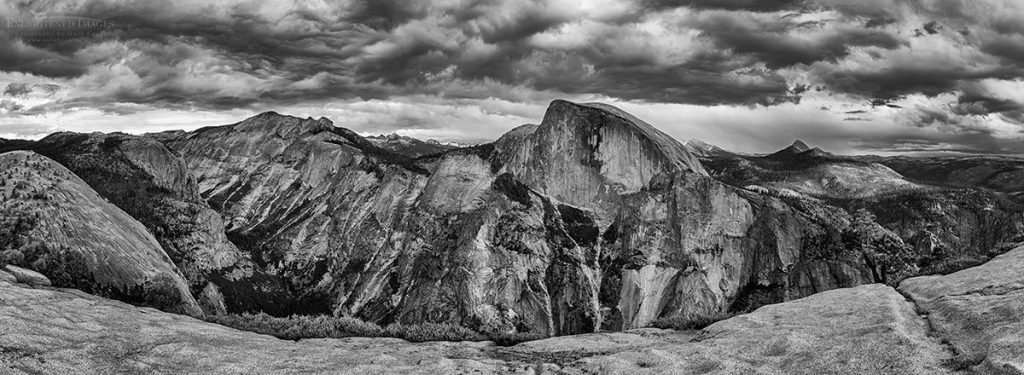 Photo: Black and white Panorama of Half Dome and Clouds Rest seen from North Dome, Yosemite National Park, California