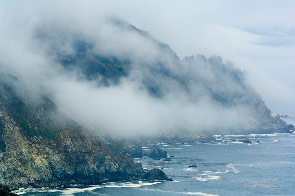 Photo: Coastal fog and mountain cliffs over the Pacific Ocean along the Big Sur Coast, Monterey County, California