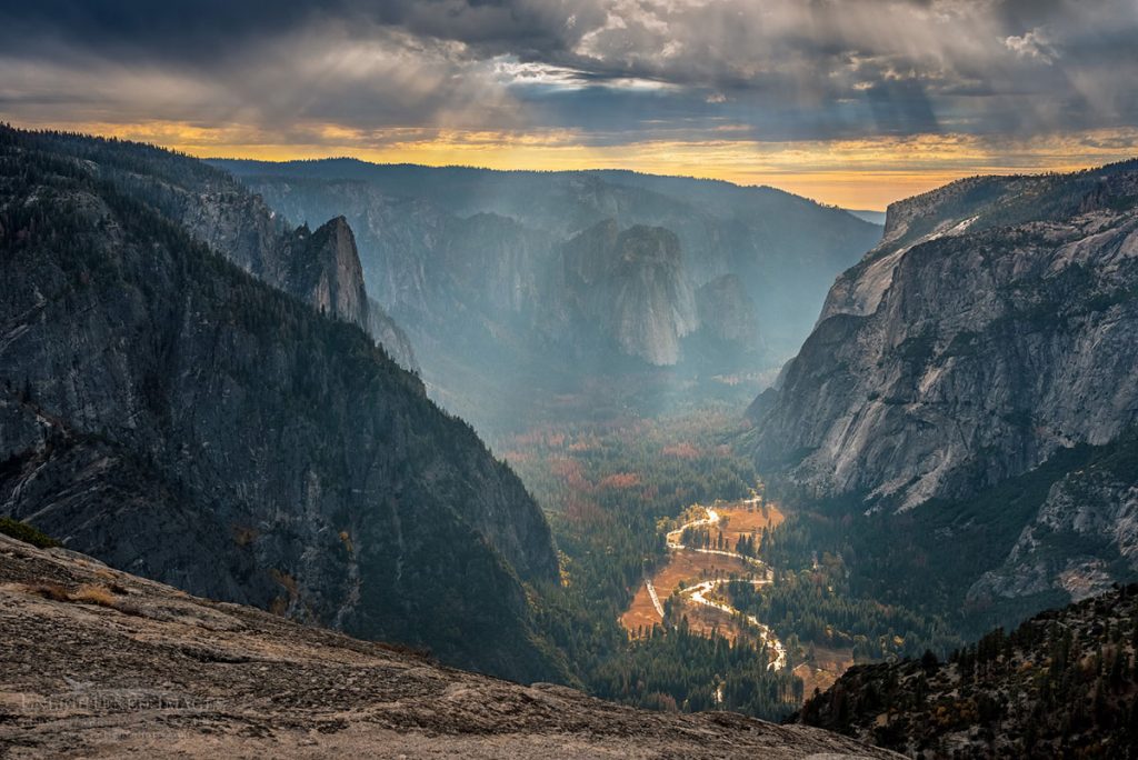 Photo: Clouds and sunlight over Yosemite Valley, from North Dome, Yosemite National Park, California