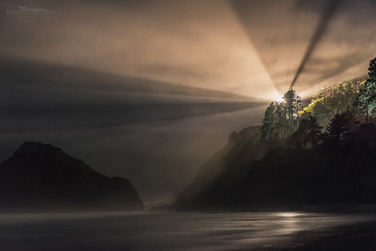 Image: Light from the Heceta Head Lighthouse on a dark and stormy night, Heceta Head Lighthouse State Scenic Viewpoint, Oregon