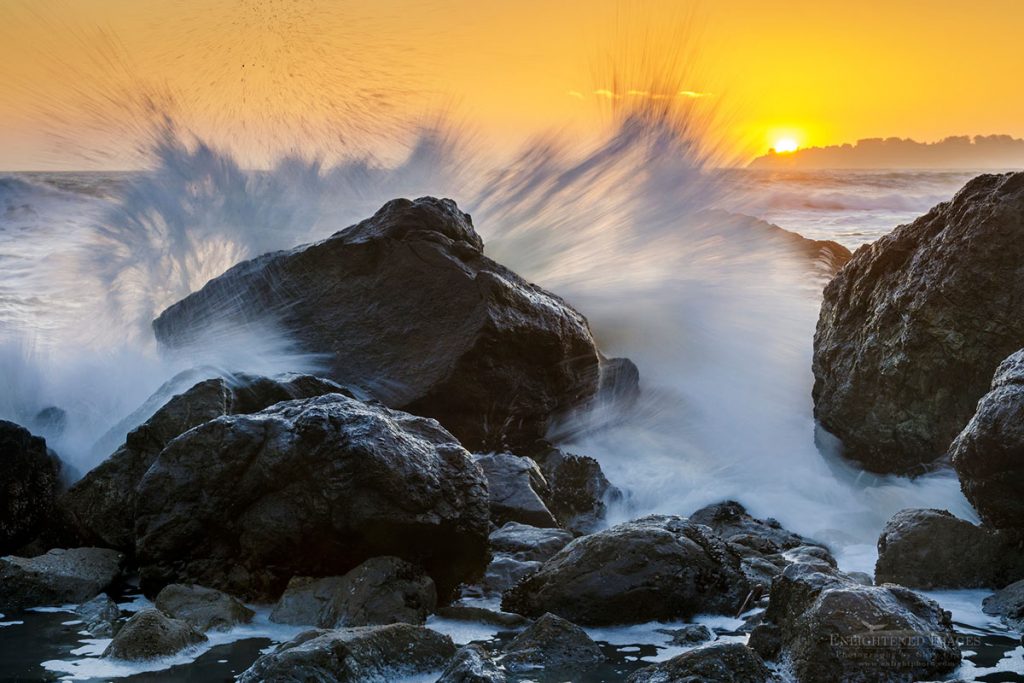 Photo: Waves crashing on shore at Red Rocks Beach, near the town of Stinson Beach, Marin County, California