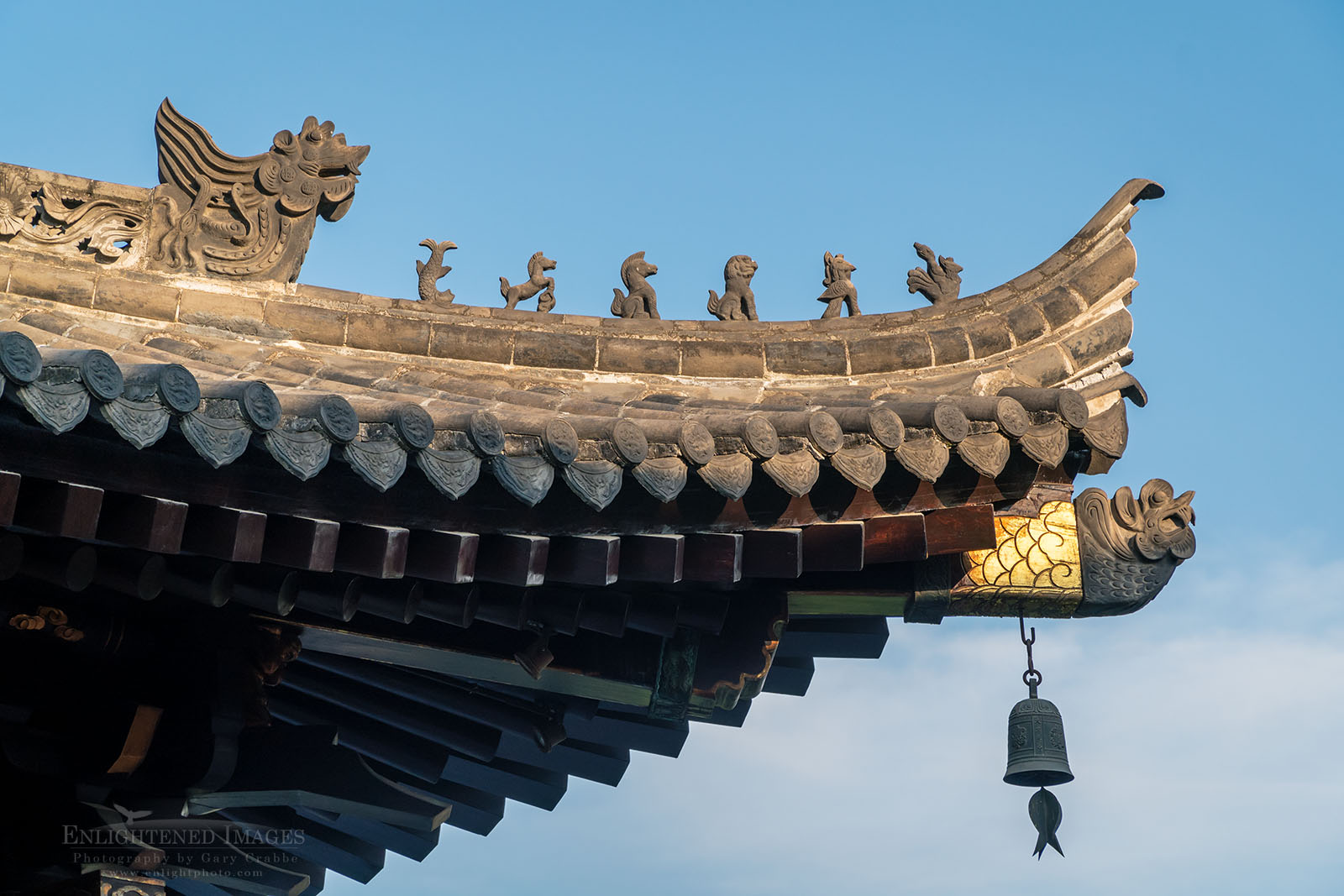 Photo: Imperial Roof Charm Decorations on the Daci'en Temple at the Giant Wild Goose Pagoda, a UNESCO World Heritage Site, Xi'an, China