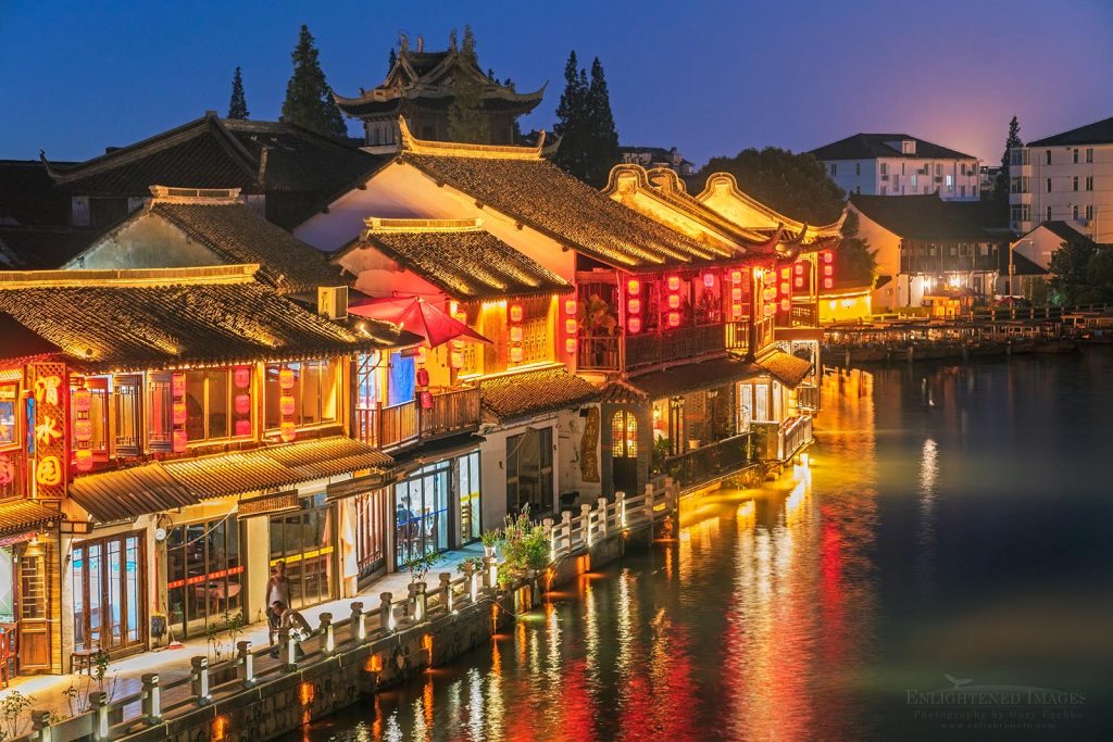 Photo: Evening along the Dianpu River seen from the Fangsheng Bridge, Ancient Town at Zhujiajiao, Shanghai Province, China