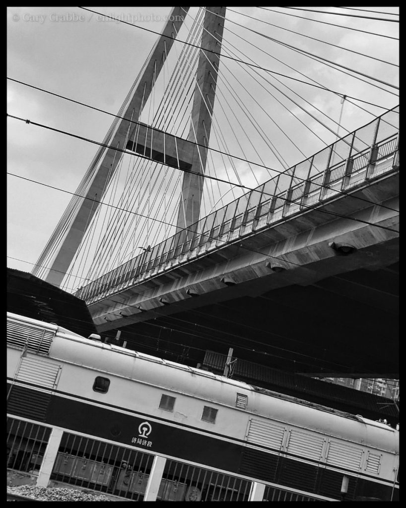 Urban Lines: Train and Bridge, Qingdao, Shandong Province, China