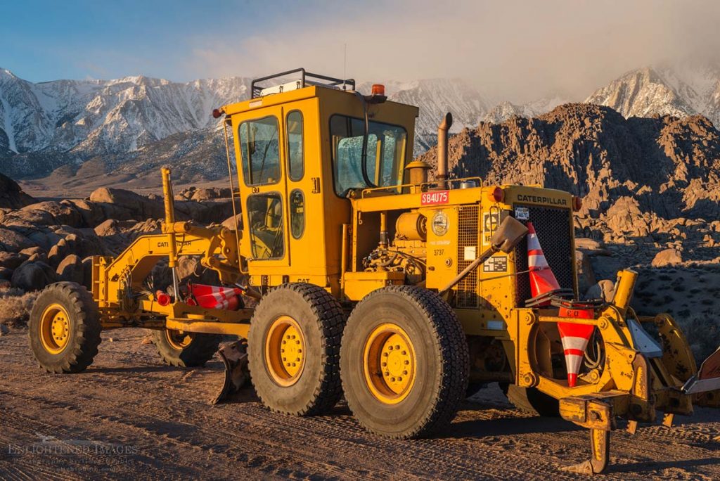 Photo: Caterpillar Motor Paver tractor in front of the Alabama Hills, Inyo County, Eastern Sierra, California