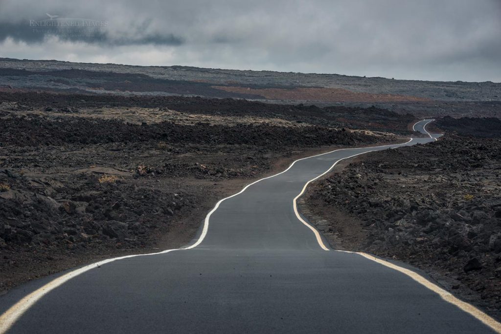 Photo picture of Road through the lava fields on Mauna Loa Volcano, North Hilo District, The Big Island of Hawai'i, Hawaii
