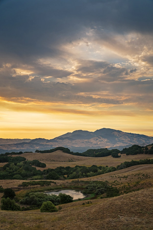 Storm clouds at sunrise over Mount Diablo from Briones Regional Park, Contra Costa County, California
