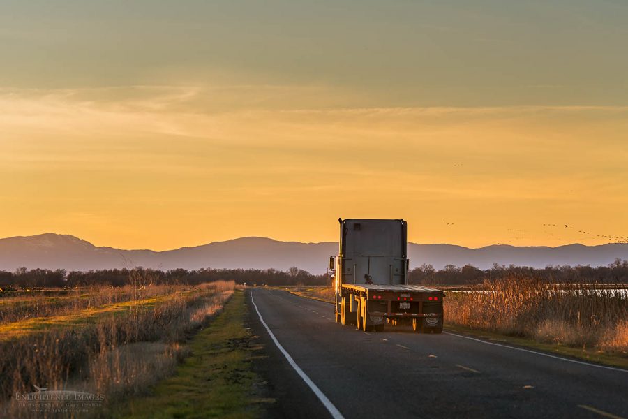 Photo Picture of Truck on rural two-lane highway road n the northern Central Valley, Butte County, California