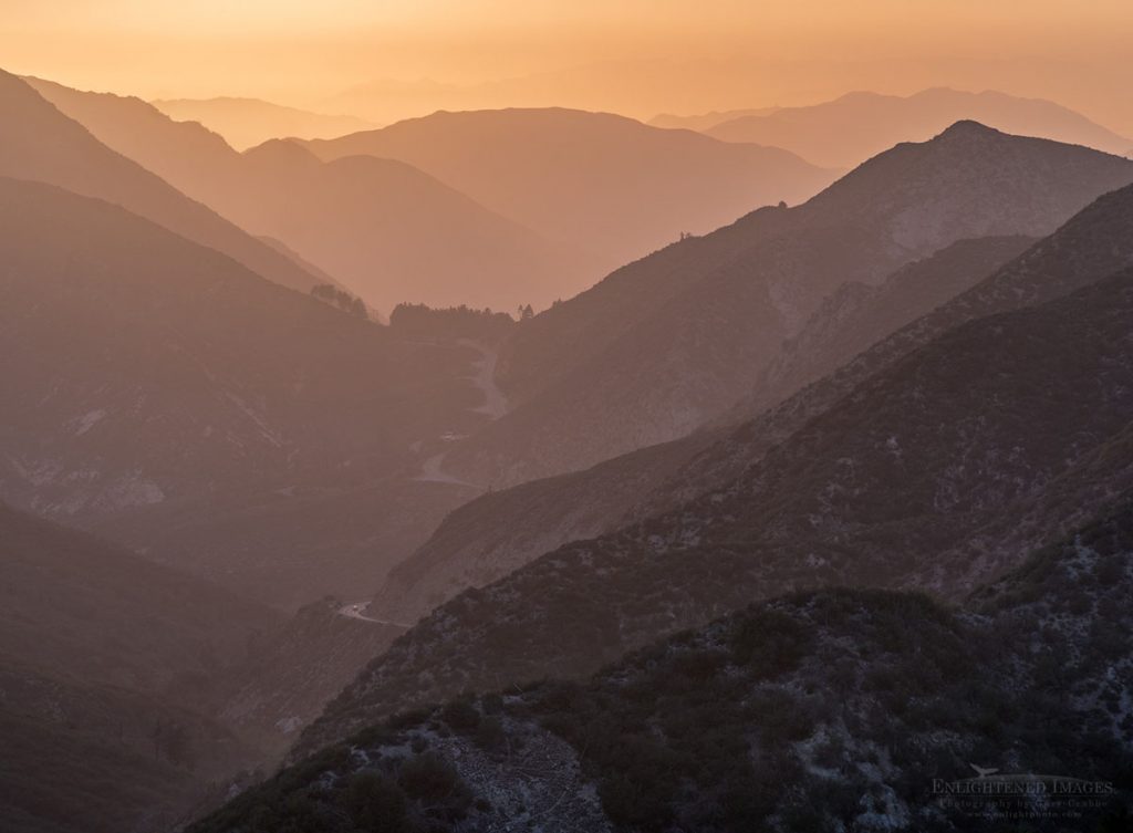 Photo picture of Sunset over road through the Angeles National Forest and San Gabriel Mountains National Monument, Los Angeles County, California