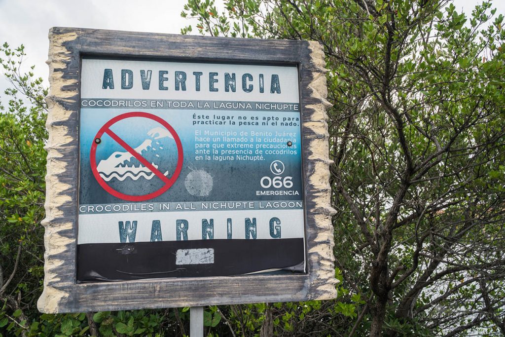 Photo: Crocodile warning sign at Nichupte Lagoon, Cancun, Yucatan Peninsula, Quintana Roo, Mexico