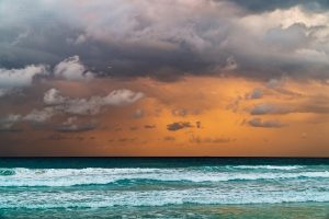 Photo picture of Stormy sunset over Playa Delfinas, Hotel Zone of Cancun, Quintana Roo, Yucatan Peninsula, Mexico