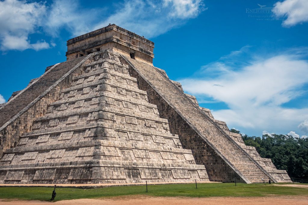 Photo: Pyramid of Kukulcan (El Castillo) One of the tallest and most remarkable examples of Maya architecture is the main temple in Mayan ruins at Chichen-Itza, Yucatan, Mexico