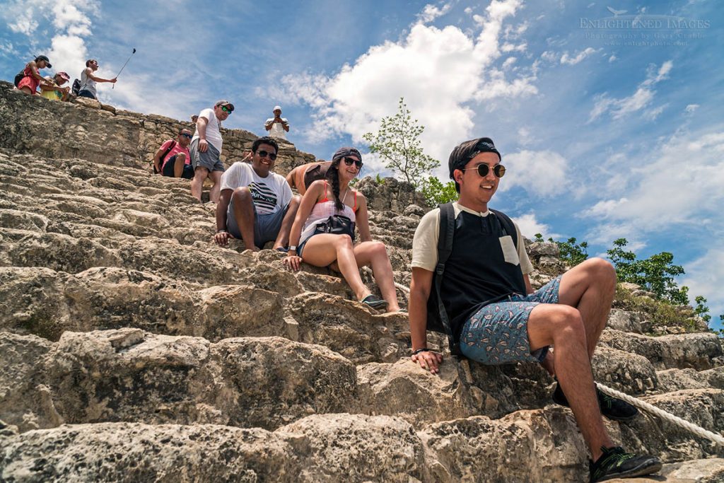 Photo: Tourists descend the 120 steep steps from the top of the Nohoch Mul Pyramid, Coba Archaeology Zone, Coba, Maya Riviera, Yucatan Peninsula, Quintana Roo, Mexico
