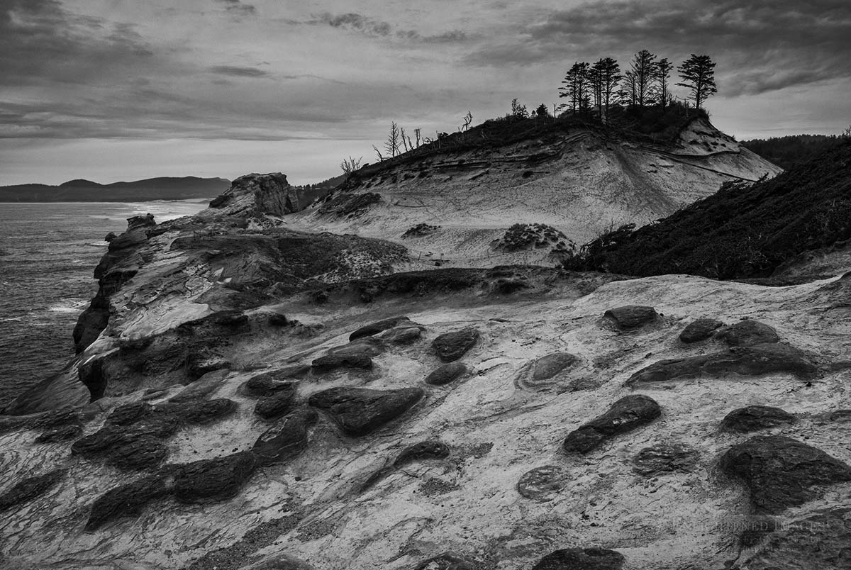 Photo picture of Black and White of the coastal bluffs at Cape Kiwanda on the Oregon Coast.