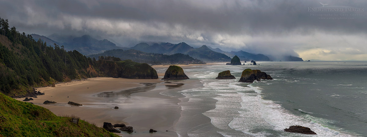Photo picture of Panorama of Storm clouds over Cannon Beach coast from Ecola Point Viewpoint, Oregon